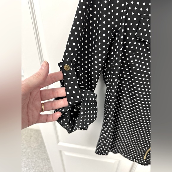 MICHAEL MICHAEL KORS Zipper Blouse Polka Dots SZ- PETITE Medium - Picture 5 of 6